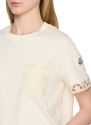  - MONCLER - Lace Trim Chest Pocket Cotton T-Shirt