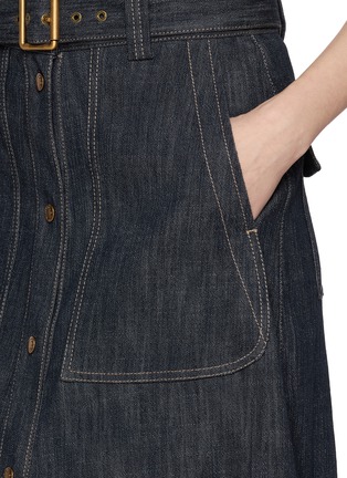  - MONCLER - Belted Cotton Blend Denim Skirt
