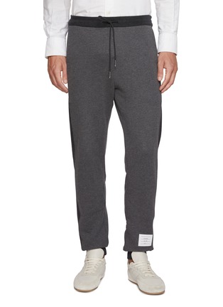 Main View - Click To Enlarge - THOM BROWNE - Colour Block Drawstring Waist Cotton Sweatpants
