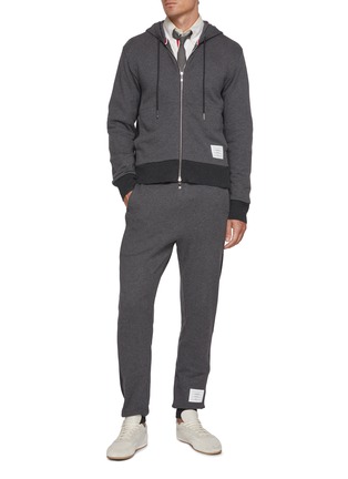 Figure View - Click To Enlarge - THOM BROWNE - Colour Block Drawstring Waist Cotton Sweatpants