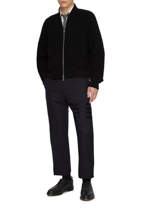 Figure View - Click To Enlarge - THOM BROWNE - 4 Bar Raglan Waffle Wool Bomber Jacket