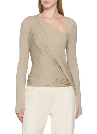 Main View - Click To Enlarge - HELMUT LANG - Asymmetrical Twisted Drape Long Sleeve Top