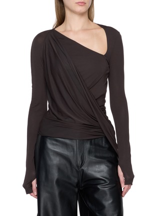 Main View - Click To Enlarge - HELMUT LANG - Asymmetrical Twisted Drape Long Sleeve Top