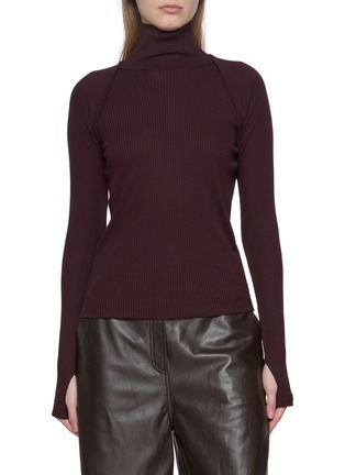 Main View - Click To Enlarge - HELMUT LANG - Shrug Layered Ribbed Turtleneck Cotton Knit Top