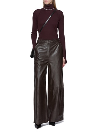 Figure View - Click To Enlarge - HELMUT LANG - Shrug Layered Ribbed Turtleneck Cotton Knit Top