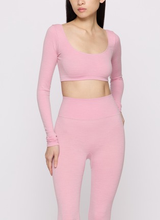 Back View - Click To Enlarge - SKIMS - Wool Rib Long Sleeve Super Cropped Top