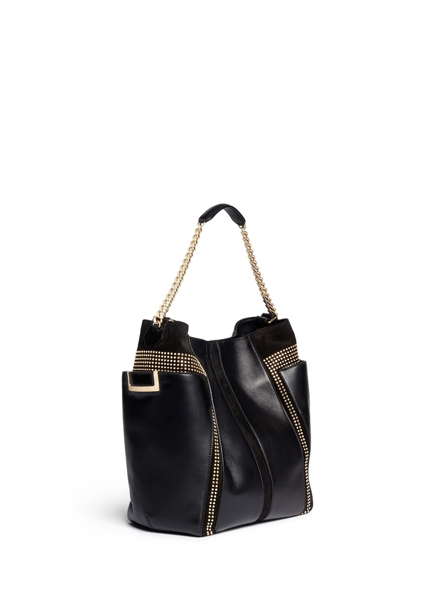 JIMMY CHOO - 'Anna' stud suede leather hobo bag - on SALE | Black Day ...