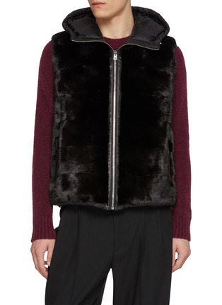 Main View - Click To Enlarge - KRUF - Hooded Reversible MInk Fur Puffer Vest
