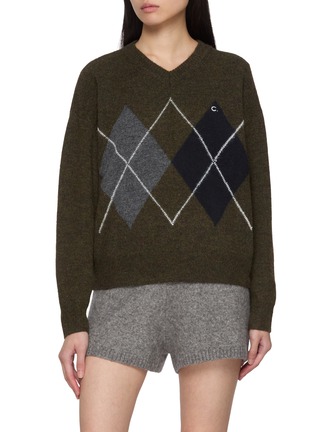 Main View - Click To Enlarge - CLOVE - Logo Embroidered Argyle Knit Sweater