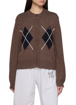 Main View - Click To Enlarge - CLOVE - Logo Embroidered Argyle Knit Cardigan