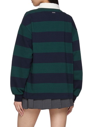 Back View - Click To Enlarge - CLOVE - Logo Embroidered Striped Rugby Shirt