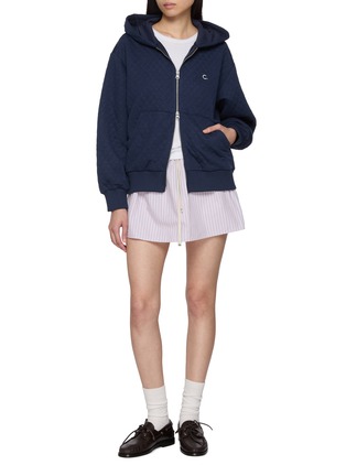 Figure View - Click To Enlarge - CLOVE - Logo Embroidered Quilted Zip Up Hoodie