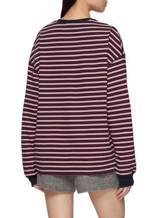 Back View - Click To Enlarge - CLOVE - Logo Embroidered Striped T-shirt