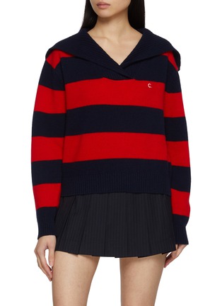 Main View - Click To Enlarge - CLOVE - Striped Sailor Collar Cashmere Wool Knit Sweater