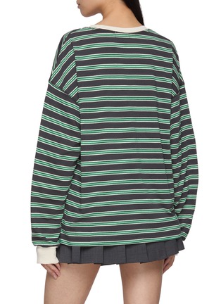 Back View - Click To Enlarge - CLOVE - Logo Embroidered Striped T-shirt