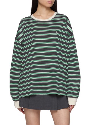 Main View - Click To Enlarge - CLOVE - Logo Embroidered Striped T-shirt