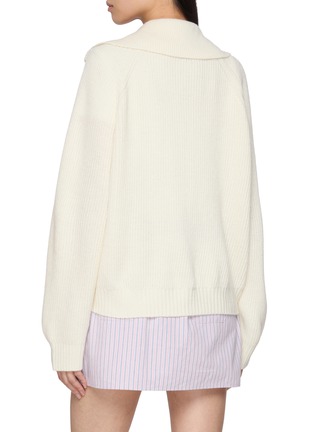 Back View - Click To Enlarge - CLOVE - Logo Embroidered Ribbed Knit Cardigan