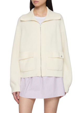 Main View - Click To Enlarge - CLOVE - Logo Embroidered Ribbed Knit Cardigan