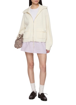 Figure View - Click To Enlarge - CLOVE - Logo Embroidered Ribbed Knit Cardigan