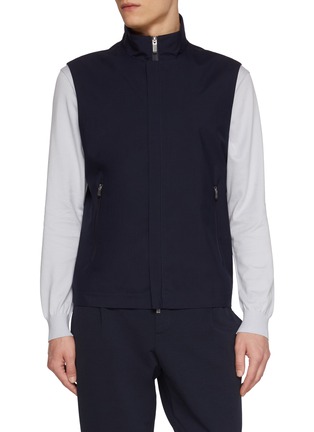 Main View - Click To Enlarge - PAUL & SHARK - Stand Collar Loro Piana Green Storm Wool Silk Vest