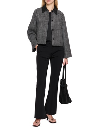 Figure View - Click To Enlarge - THEORY - Curve Sleeve Leather Collar Wool Blend Jacket