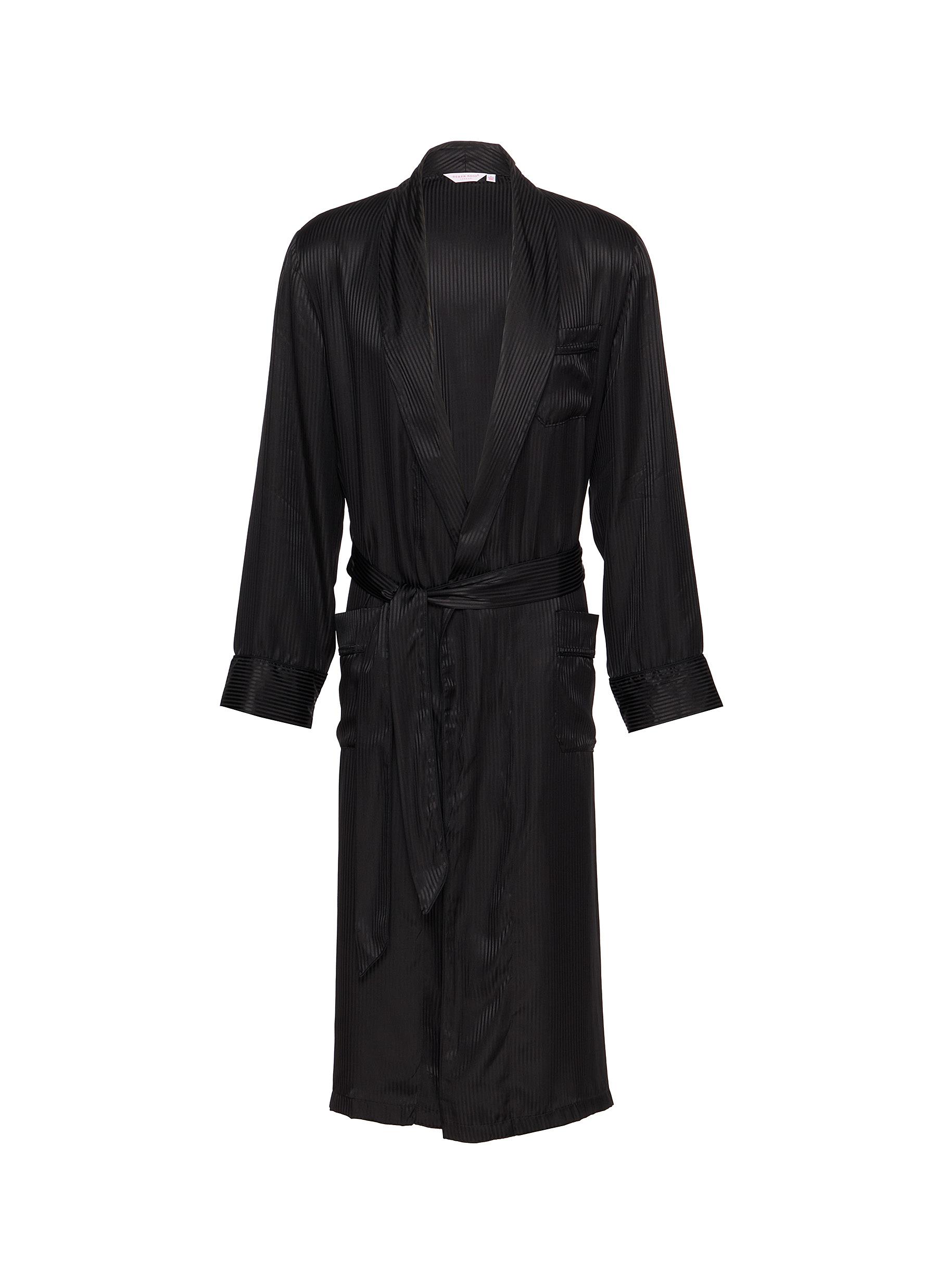 derek rose silk dressing gown Men's Robe Woburn Silk Satin Navy