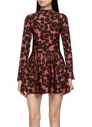 Main View - Click To Enlarge - PEPA POMBO - Floral Long Sleeve Knit Mini Dress