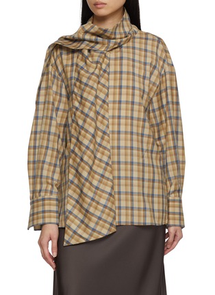 Main View - Click To Enlarge - EDITION - Draped Neck Check Wool Blouse