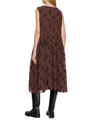 Back View - Click To Enlarge - EPINGLER - Sleeveless Leaf Print Tie Neck Dress