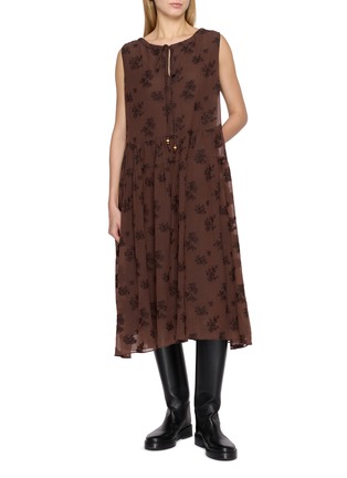 Figure View - Click To Enlarge - EPINGLER - Sleeveless Leaf Print Tie Neck Dress