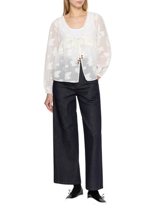 Figure View - Click To Enlarge - EPINGLER - Leaf Pattern Front Tie Sheer Cardigan