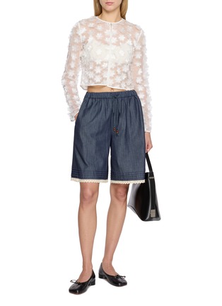 Figure View - Click To Enlarge - EPINGLER - Floral Appliqué Sheer Mesh Cardigan
