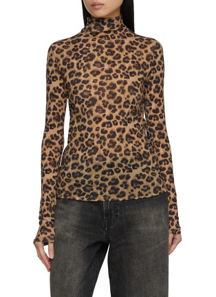 Main View - Click To Enlarge - NOIR - Long Sleeve Leopard Print Turtleneck Top
