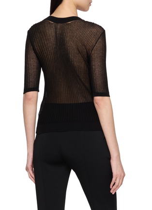Back View - Click To Enlarge - SANDBEIGE - Copolla Short Sleeve Sheer Ribbed Cotton Blend Knit Cardigan
