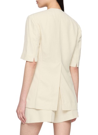 Back View - Click To Enlarge - SANDBEIGE - Jane Short Sleeve Tailored Linen Blend Jacket