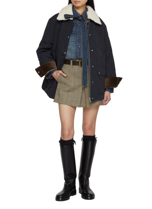 Figure View - Click To Enlarge - MO&CO. - Belted Plaid Wool Blend Skirt