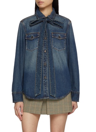 Main View - Click To Enlarge - MO&CO. - Ribbon Collar Denim Shirt