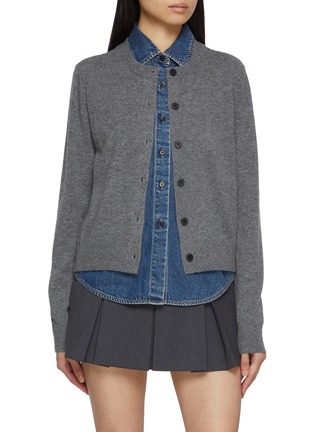 Main View - Click To Enlarge - MO&CO. - Double Layer Illusion Denim Knit Cardigan