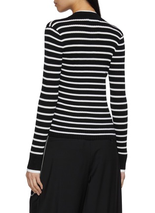 Back View - Click To Enlarge - MO&CO. - Striped Double Layer Illusion Ribbed Knit Sweater