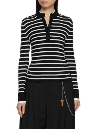 Main View - Click To Enlarge - MO&CO. - Striped Double Layer Illusion Ribbed Knit Sweater