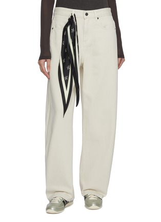 Main View - Click To Enlarge - MO&CO. - Logo Scarf Straight Leg Cotton Denim Jeans