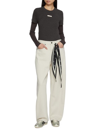 Figure View - Click To Enlarge - MO&CO. - Logo Scarf Straight Leg Cotton Denim Jeans