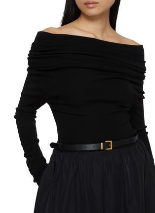  - MO&CO. - Belted Off Shoulder Wool Blend Dress