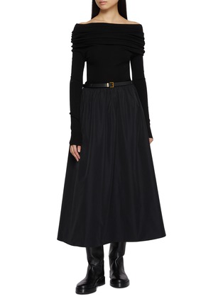 Main View - Click To Enlarge - MO&CO. - Belted Off Shoulder Wool Blend Dress