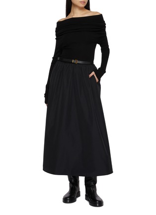 Figure View - Click To Enlarge - MO&CO. - Belted Off Shoulder Wool Blend Dress
