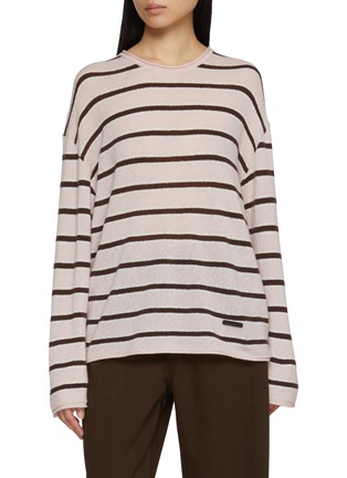 Main View - Click To Enlarge - MO&CO. - Oversized Long Sleeve Striped Knit Top