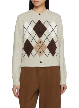 Main View - Click To Enlarge - MO&CO. - Argyle Wool Cashmere Blend Knit Cardigan