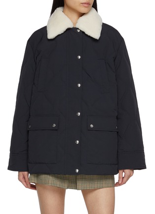 Main View - Click To Enlarge - MO&CO. - Removable Faux Shearling Collar Quilted Down Jacket