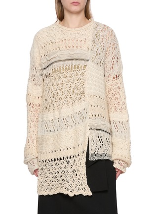 Main View - Click To Enlarge - Y'S - Asymmetric Patchwork Open Knit Top