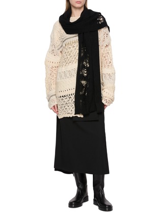 Figure View - Click To Enlarge - Y'S - Asymmetric Patchwork Open Knit Top